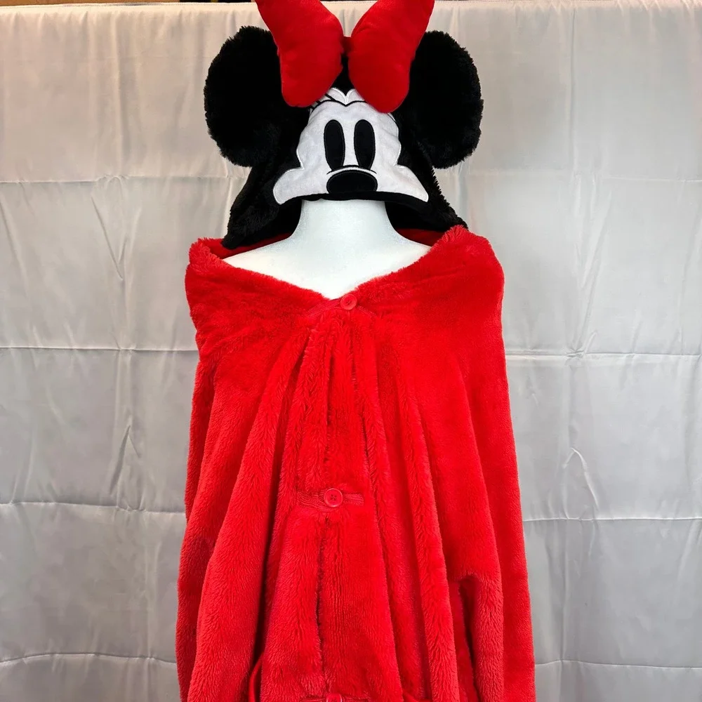 Disney Minnie Mouse Red Plush Hooded Wearable Blanket Robe with Pockets OEKO-TEX
